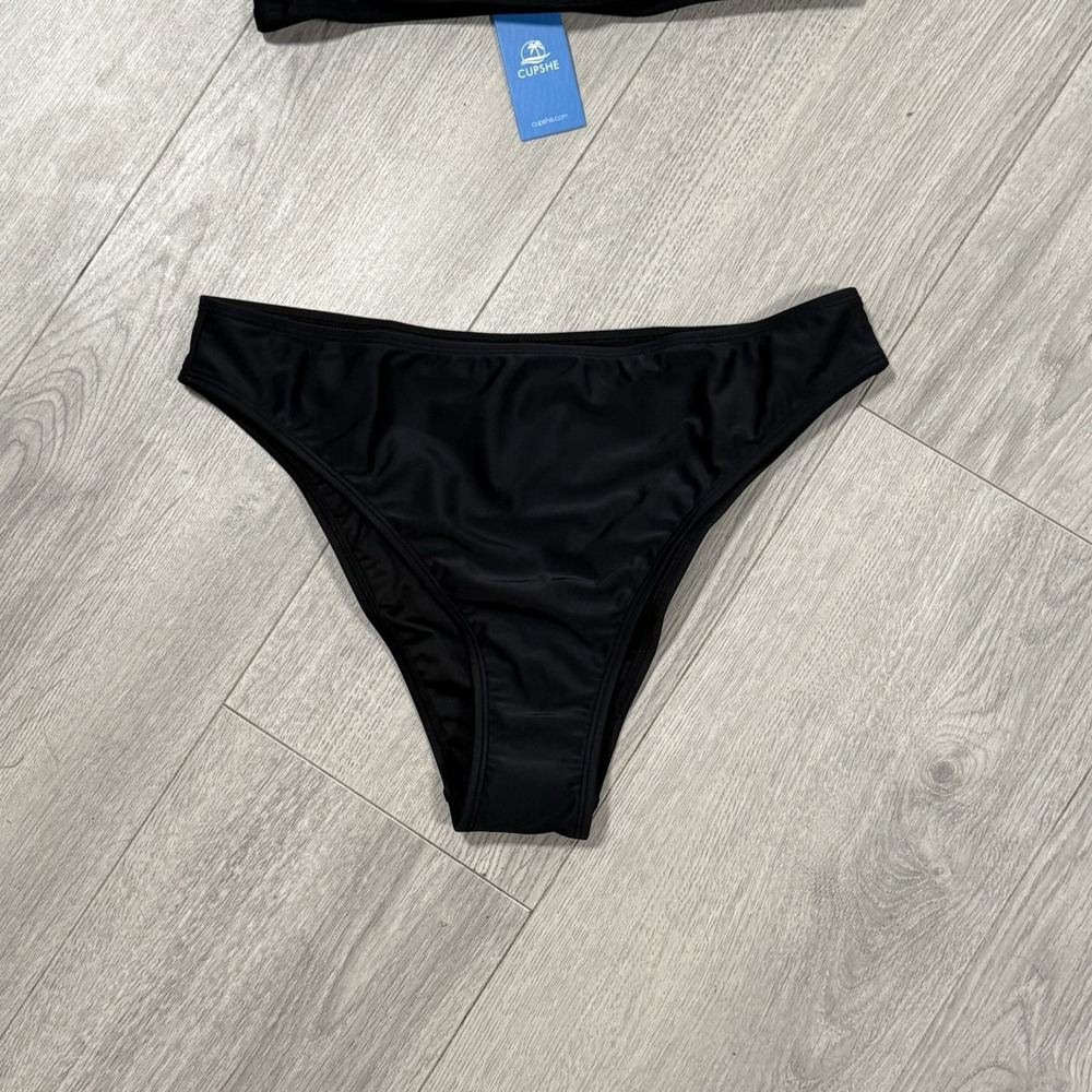 CupShe Black Ruched Two-Piece Bikini Swimsuit High Cut NWT Sz Medium - Picture 3 of 6